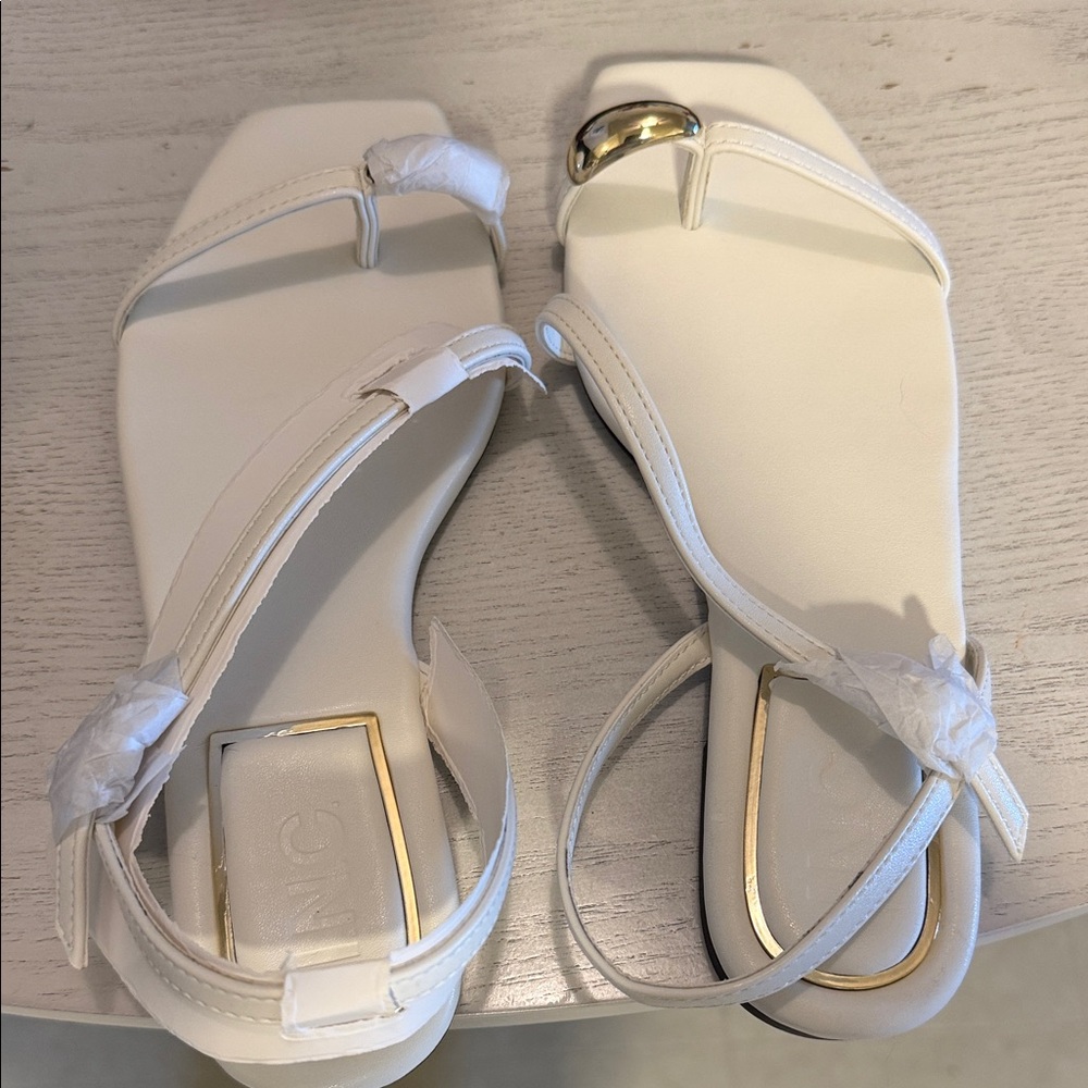 INC International Concepts White Sandals with Gold Accent
